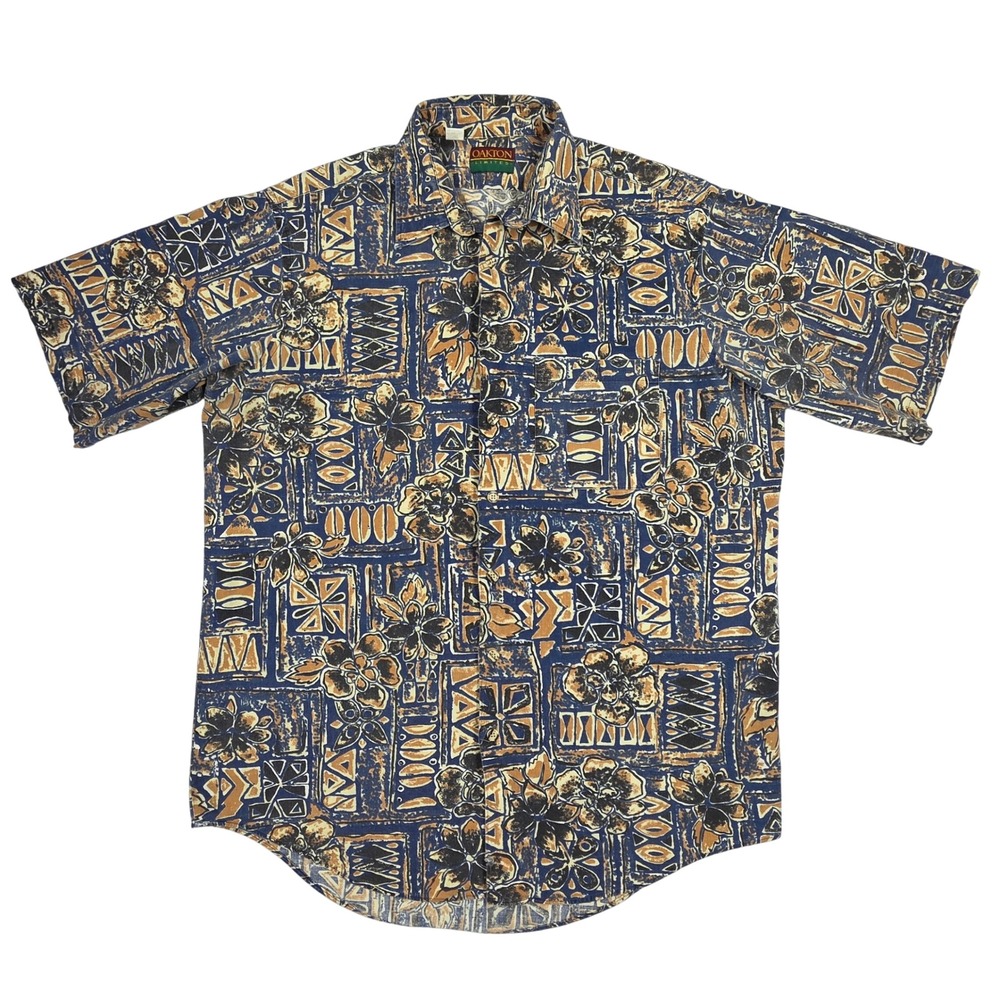 Oakton Limited Mens L Tall Floral Geometric Block Print Cotton Shirt Made in USA